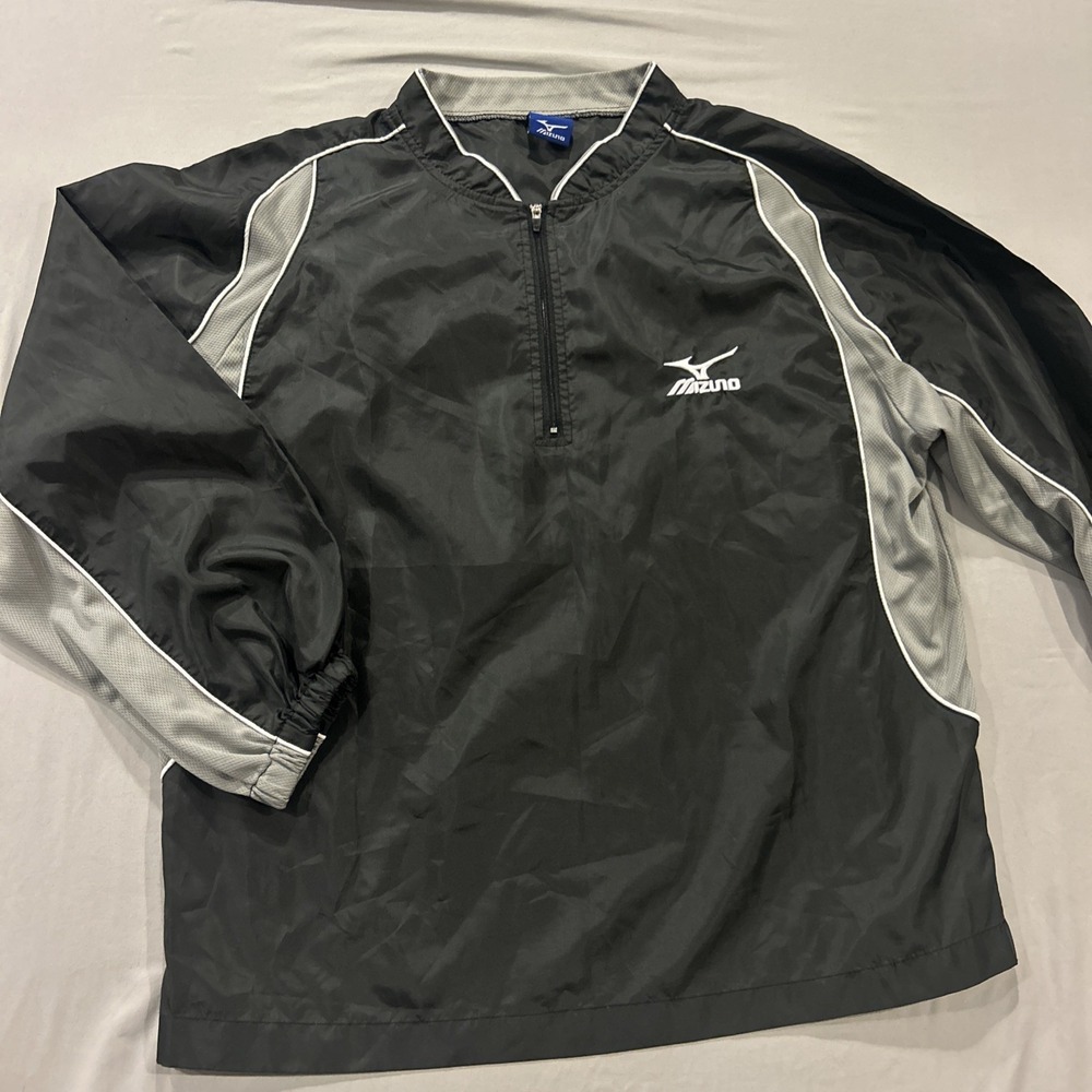 MIZUNO Youth XL Black Grey Quarter Zip Windbreaker Pullover Long Sleeve Baseball